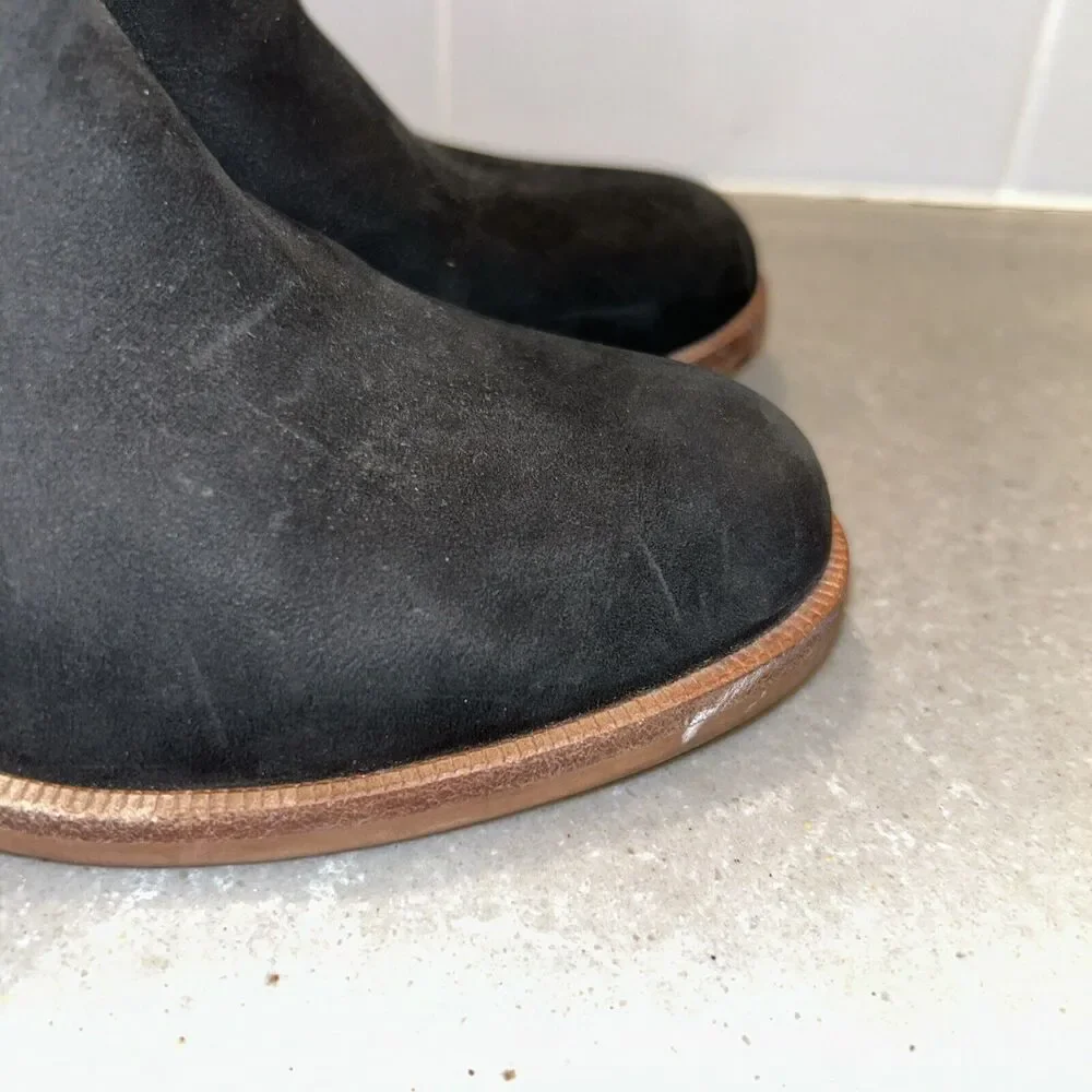 UGG Boots Womens 5 Elora Ankle Booties Black Suede Block Heels Pull‎ On EUC
